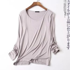 Basic top shirt long sleeve women light gray